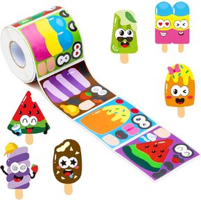 ANGOLIO Summer Popsicle Face Sticker Roll - 300P Make A Face Stickers Scene Roll Make Your Own Stickers DIY Summer Ice Cream Pattern Stickers Suitable Home Classroom School Decor Spring Gift Supplies