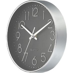 PATIKIL 8 Inch Round Wall Clock, Battery Operated Silent Non-Ticking Wall Clocks with Silver Arabic Numerals for Office Bedroom Kitchen Decor, Black