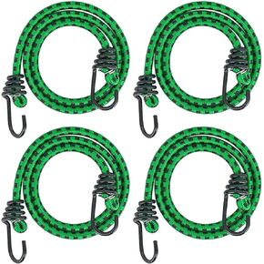 RIO Direct Bungee Cords with Hooks 48 Inch - Green Bungee Cords Heavy Duty Outdoor - Assorted Sizes Elastic Bungee Straps for Camping, Luggage, Cargo, Bike Rack, Tarps, Tents, Roof Rack - 4 Pack