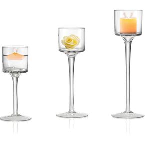 مجموعة سوهابي مكونة من 3 حوامل شموع زجاجية طويلة أنيقة، حامل شموع من الزجاج الشفاف، مثالية لتناول الطعام، وحفلات الزفاف، والحفلات، والمنزل، وديكور عيد الحب - أحجام مختلفة (3) in Kuwait