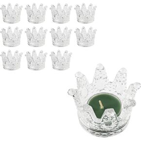7Penn Crown Candle Holders, 12 Pieces - Empty Glass Crown Tealight Holder for Centerpieces - Clear Votive Candle Holder Bulk for Weddings, Birthdays, Formal Dances, Prom, Anniversaries