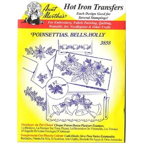 Poinsettias, Bells, Holly Aunt Martha's Hot Iron Embroidery Transfer