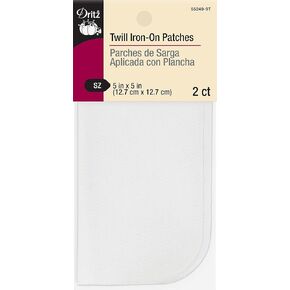 Dritz 5 by 5-Inch Iron on Twill Patches, 2-Pack, White