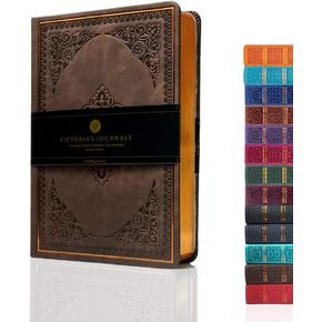 VICTORIA'S JOURNALS Leatherette Vintage Journal Hard Cover Lined Notebook Old Looking Travel Diary, A5 Size 5.7'' x 8.1''