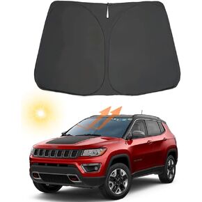 Auto Windshield Sun Shade Custom Fit for Jeep Compass 2017-2023 Foldable Car Front Window Sunshade Interior Accessories Sun Visor Protector Reflective Cover Block UV Rays & Sun Heat(Black)