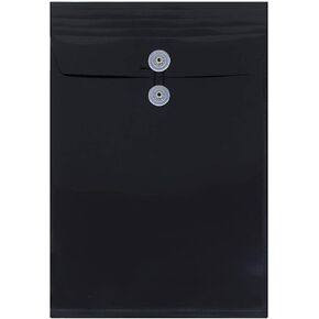 JAM PAPER Plastic Envelopes with Button & String Tie Closure - Legal Open End - 9 3/4 x 14 1/2 - Black - 12/Pack