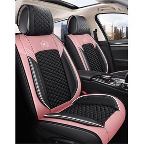 أغطية مقاعد السيارة الجلدية المريحة 5 مقاعد مجموعة كاملة تناسب الجميع (أسود ووردي) in Kuwait