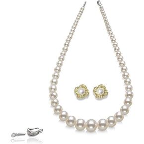 Freshwater Pearl Necklace and Earrings Set,AAAA Cultured Pearl Earrings,Cultured Pearls for Women 3 Piece Jewelry Set (studs, 18)