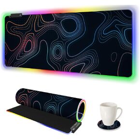 ARTSO RGB Gaming Mouse Pad, Large Extended Soft Led Mouse Pad with 14 Lighting Modes 2 Brightness, Water Resist Keyboard Pad, Computer Mousepads Mat 35.4x15.7inch, Colorful Abstract Lines