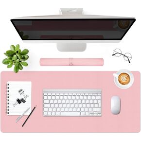 XXL Pink Leather Desk Mouse Pad, 35.5" X 15.4" Pink Desk Mat for Computer, Laptop, Keyboard, Large Mouse Pad Pink with Non-Slip Suede Base, Full Desk Protector & Writing Blotter for Office Work