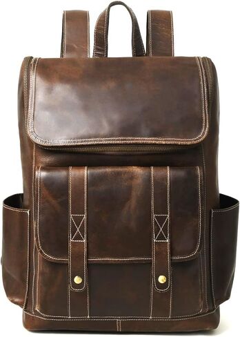 Gratlin Buffalo Leather Backpack for Men & Women | Multi Pocket Laptop Backpack | Vintage Brown Leather Rucksack for Travel & Trekking in Saudi Arabia