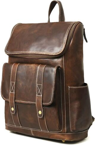Gratlin Buffalo Leather Backpack for Men & Women | Multi Pocket Laptop Backpack | Vintage Brown Leather Rucksack for Travel & Trekking in Saudi Arabia