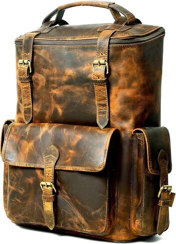 Gratlin Buffalo Leather Backpack for Men & Women | Multi Pocket Laptop Backpack | Vintage Brown Leather Rucksack for Travel & Trekking in Saudi Arabia