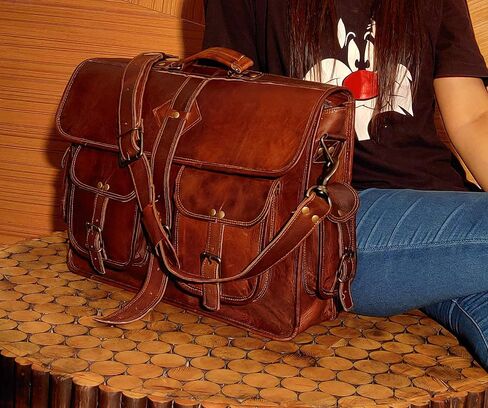 VC 18 Inch Vintage Handmade Leather Messenger Bag Laptop Briefcase Computer Satchel Bag for Men in Kuwait