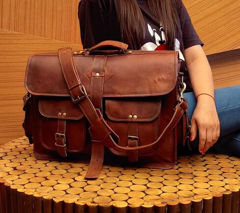VC 18 Inch Vintage Handmade Leather Messenger Bag Laptop Briefcase Computer Satchel Bag for Men in Kuwait