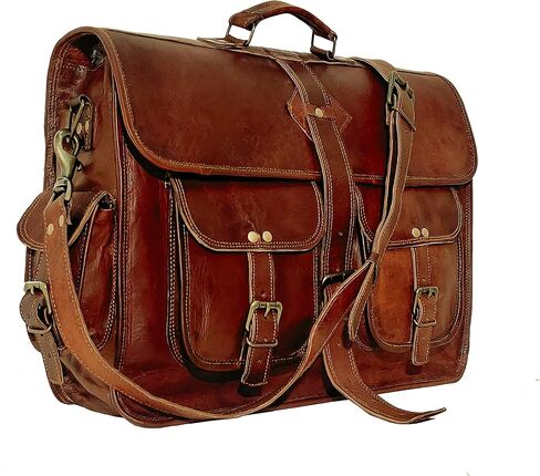 VC 18 Inch Vintage Handmade Leather Messenger Bag Laptop Briefcase Computer Satchel Bag for Men in Kuwait