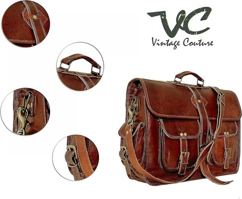 VC 18 Inch Vintage Handmade Leather Messenger Bag Laptop Briefcase Computer Satchel Bag for Men in Kuwait