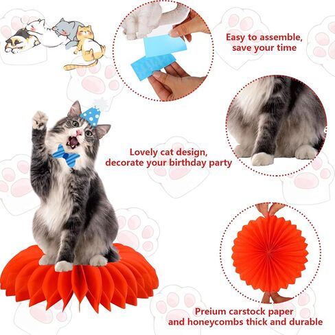 مجموعة من 9 قطع من قطع مركزية على شكل قرص العسل للقطط الممتعة، طبول راقصة، جيتار جميل، زخرفة طاولة على شكل قطة لمستلزمات استحمام الطفل في حفلات أعياد الميلاد (الأصفر والأزرق والبرتقالي والوردي والأحمر) in Kuwait