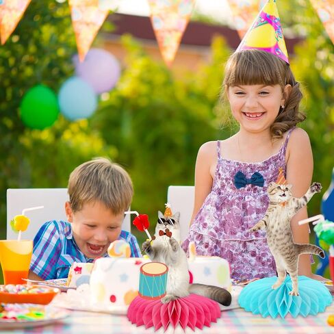 مجموعة من 9 قطع من قطع مركزية على شكل قرص العسل للقطط الممتعة، طبول راقصة، جيتار جميل، زخرفة طاولة على شكل قطة لمستلزمات استحمام الطفل في حفلات أعياد الميلاد (الأصفر والأزرق والبرتقالي والوردي والأحمر) in Kuwait