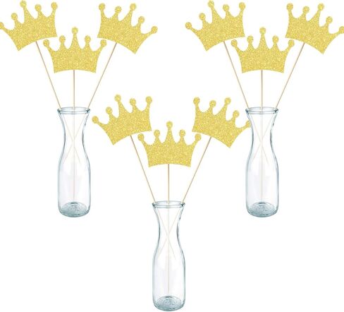 Baby Shower Centerpiece Sticks Crown Shape Table Toppers Glitter Gold Crown Decorations, Set of 20 in Kuwait
