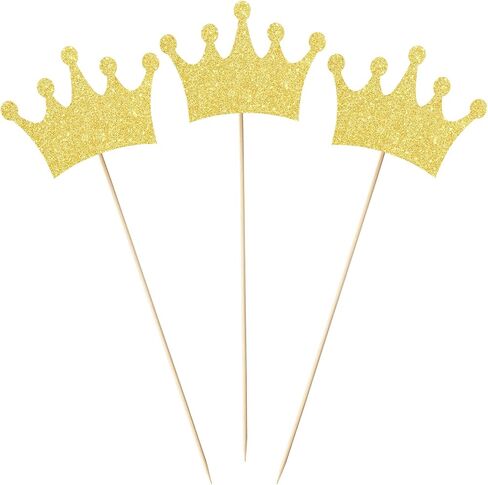 Baby Shower Centerpiece Sticks Crown Shape Table Toppers Glitter Gold Crown Decorations, Set of 20 in Kuwait
