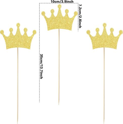 Baby Shower Centerpiece Sticks Crown Shape Table Toppers Glitter Gold Crown Decorations, Set of 20 in Kuwait