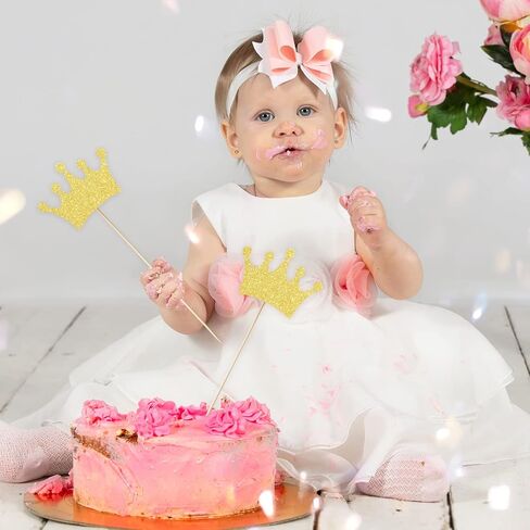 Baby Shower Centerpiece Sticks Crown Shape Table Toppers Glitter Gold Crown Decorations, Set of 20 in Kuwait