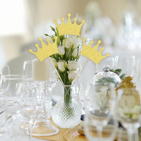 Baby Shower Centerpiece Sticks Crown Shape Table Toppers Glitter Gold Crown Decorations, Set of 20 in Kuwait