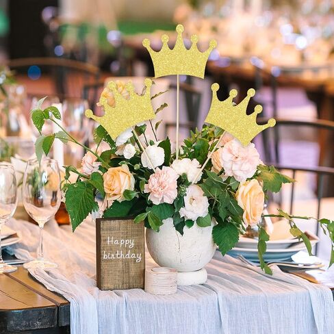 Baby Shower Centerpiece Sticks Crown Shape Table Toppers Glitter Gold Crown Decorations, Set of 20 in Kuwait