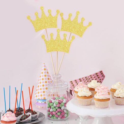 Baby Shower Centerpiece Sticks Crown Shape Table Toppers Glitter Gold Crown Decorations, Set of 20 in Kuwait