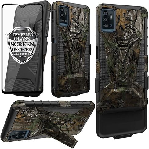 Ailiber Compatible with ZTE Blade 11 Prime Case, ZTE Blade A71 Case Holster with Screen Protector, Swivel Belt Clip Holster Kickstand Holder, Heavy Duty Full Body Cover for ZTE Blade 11 Prime-Black in Saudi Arabia