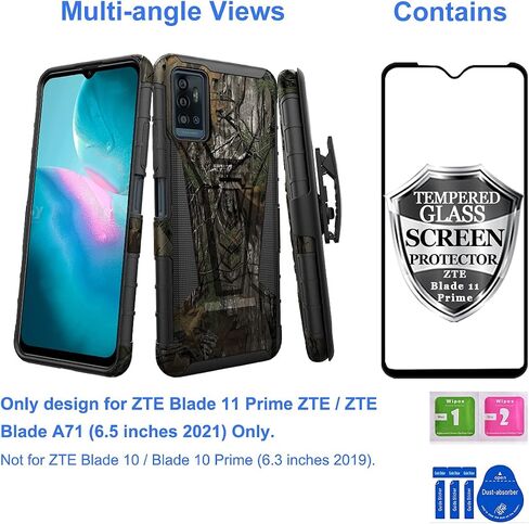 Ailiber Compatible with ZTE Blade 11 Prime Case, ZTE Blade A71 Case Holster with Screen Protector, Swivel Belt Clip Holster Kickstand Holder, Heavy Duty Full Body Cover for ZTE Blade 11 Prime-Black in Saudi Arabia