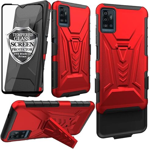 Ailiber Compatible with ZTE Blade 11 Prime Case, ZTE Blade A71 Case Holster with Screen Protector, Swivel Belt Clip Holster Kickstand Holder, Heavy Duty Full Body Cover for ZTE Blade 11 Prime-Black in Saudi Arabia