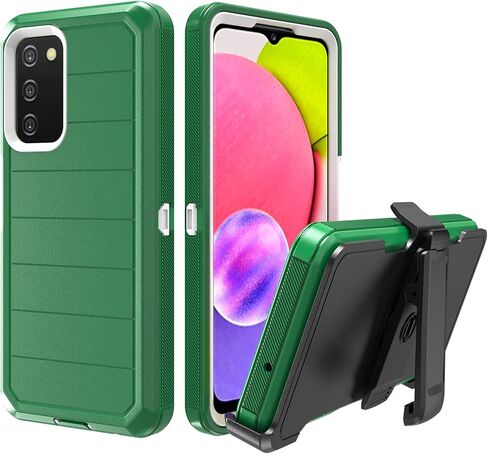 Designed for Samsung Galaxy A03s Case with Belt Clip & Kickstand, Full-Body Triple Layers Rugged Case with Screen Protector for Samsung Galaxy A03s US Version 6.5 inch Phone (Green+White) in Saudi Arabia