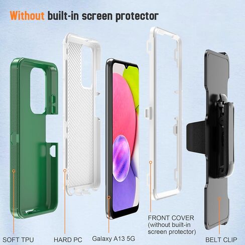Designed for Samsung Galaxy A03s Case with Belt Clip & Kickstand, Full-Body Triple Layers Rugged Case with Screen Protector for Samsung Galaxy A03s US Version 6.5 inch Phone (Green+White) in Saudi Arabia