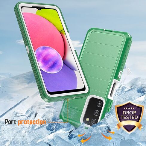Designed for Samsung Galaxy A03s Case with Belt Clip & Kickstand, Full-Body Triple Layers Rugged Case with Screen Protector for Samsung Galaxy A03s US Version 6.5 inch Phone (Green+White) in Saudi Arabia