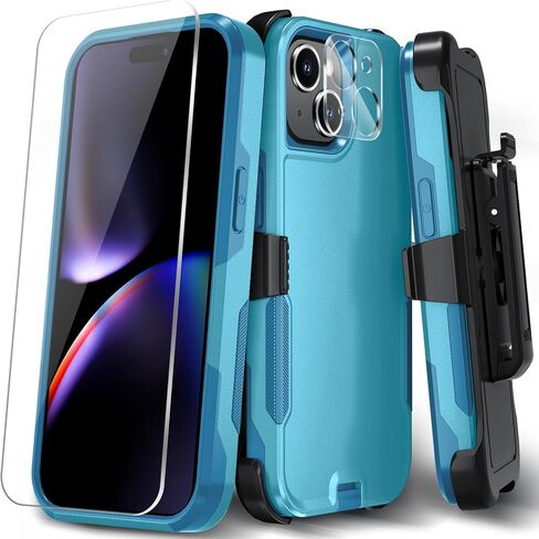 Case for iPhone 15, Heavy Duty Rugged Case Belt Clip Holster Kickstand Protective Cover [Shockproof] Compatible with Apple iPhone 15 (Wine/Rose) in Kuwait