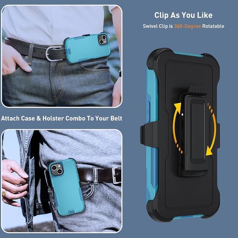 Case for iPhone 15, Heavy Duty Rugged Case Belt Clip Holster Kickstand Protective Cover [Shockproof] Compatible with Apple iPhone 15 (Wine/Rose) in Kuwait