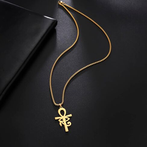 EUEAVAN الصليب المصري عين حورس قلادة قلادة مفتاح الحياة قلادة عنخ فيجارو سلسلة Ugarte الذهب والمجوهرات الدينية الفولاذ المقاوم للصدأ in Kuwait