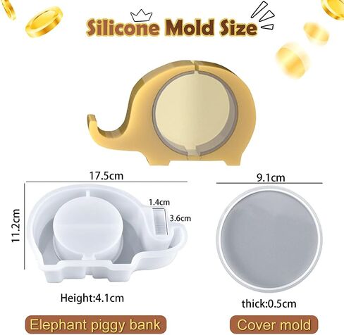 KyeeaDIY 2 Pcs Piggy Bank Resin Molds Storage Elephant Hippo Pig Silicone Mold Coin Holder Molds Resin Jewelry Box Epoxy Mould DIY Crystal Agate Casting Mold for Coins, Jewelry Organizer in Saudi Arabia