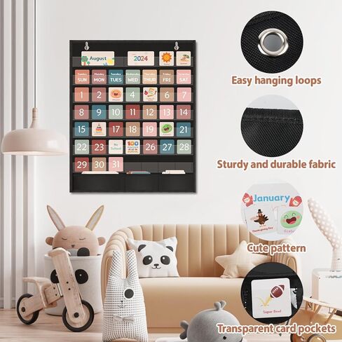 Classroom Calendar Pocket Chart 30 x 24 inches with 111 Cards and 2 Metal Hooks Home School Teacher Supplies Kindergarten Preschool for Classroom Must Haves Decorations in Kuwait