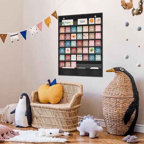 Classroom Calendar Pocket Chart 30 x 24 inches with 111 Cards and 2 Metal Hooks Home School Teacher Supplies Kindergarten Preschool for Classroom Must Haves Decorations in Kuwait