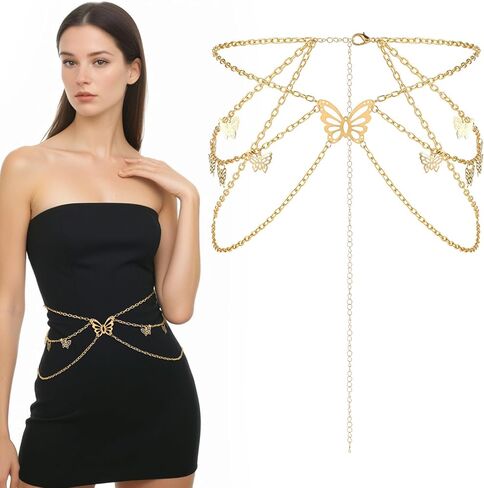 Mult Layer Women Metal Chain Belt, Adjustable Waist Link Belt Skinny Waistband Chain Decor Belts for Dress Jeans in Saudi Arabia