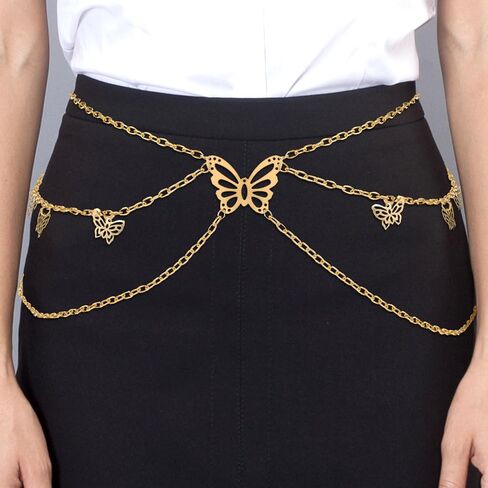 Mult Layer Women Metal Chain Belt, Adjustable Waist Link Belt Skinny Waistband Chain Decor Belts for Dress Jeans in Saudi Arabia