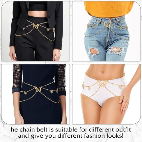 Mult Layer Women Metal Chain Belt, Adjustable Waist Link Belt Skinny Waistband Chain Decor Belts for Dress Jeans in Saudi Arabia