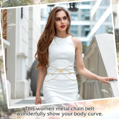 Mult Layer Women Metal Chain Belt, Adjustable Waist Link Belt Skinny Waistband Chain Decor Belts for Dress Jeans in Saudi Arabia