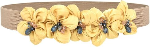 Womens Slim Elastic Waist Belt Thin Narrow Stretch Chiffon Flower with Crystal Elegant Sweet Corset for Dresses in Saudi Arabia