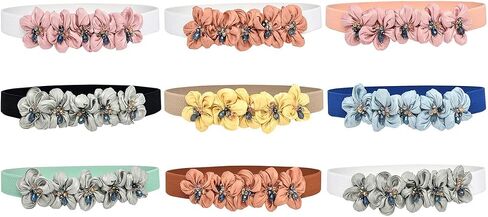 Womens Slim Elastic Waist Belt Thin Narrow Stretch Chiffon Flower with Crystal Elegant Sweet Corset for Dresses in Saudi Arabia