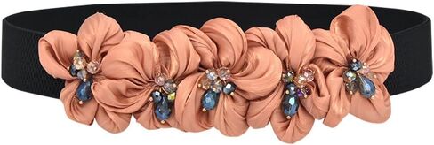 Womens Slim Elastic Waist Belt Thin Narrow Stretch Chiffon Flower with Crystal Elegant Sweet Corset for Dresses in Saudi Arabia