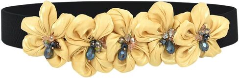 Womens Slim Elastic Waist Belt Thin Narrow Stretch Chiffon Flower with Crystal Elegant Sweet Corset for Dresses in Saudi Arabia